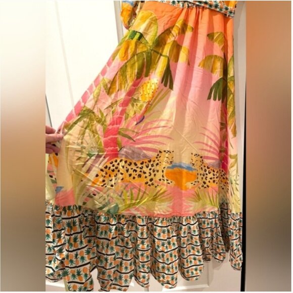 Farm Rio Tiger Tropical Print Wrap Maxi Dress size L - Picture 3 of 9